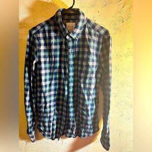 American Eagle Men's Blue Plaid Shirt, button front